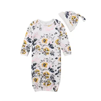 

US STOCK Newborn Baby Floral Swaddles Blanket Sleeping Bag Bedding Hat 2Pcs Set