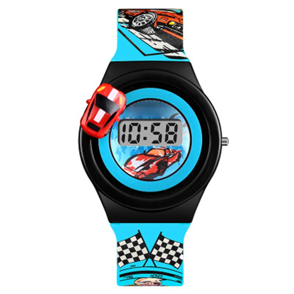 Light blue Детские часы для мальчиков с мультяшным гоночным автомобилем, детские часы, модные цифровые электронные часы, роскошные модные студенческие часы - Цвет: Light blue