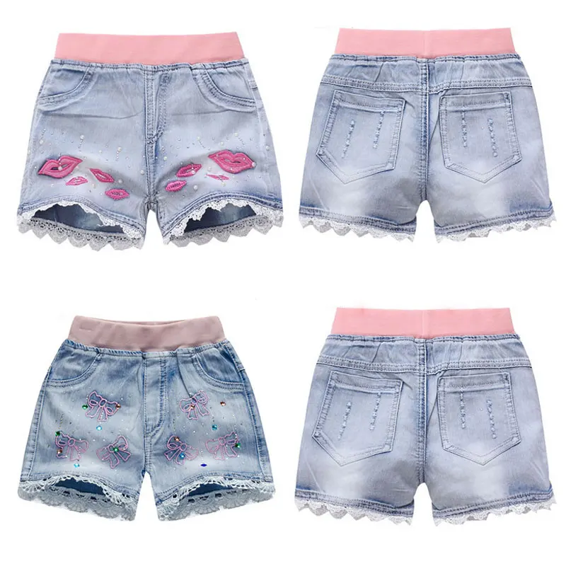 Las niñas Denim Pantalones cortos de los adolescentes de encaje de verano Pantalones cortos para niños ropa de playa de los niños pantalones cortos para niñas adolescentes.