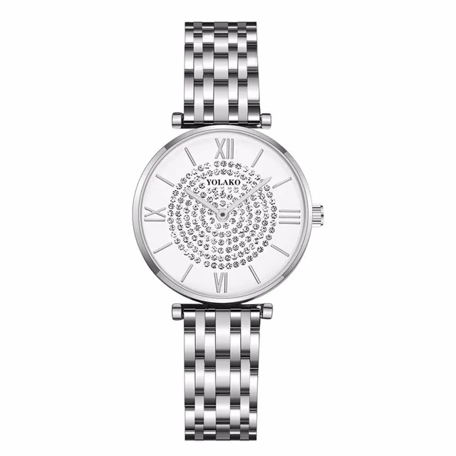 Серебряные часы для женщин, роскошный бренд, модные бриллиантовые часы из нержавеющей стали, водонепроницаемые кварцевые наручные часы, подарок, часы, montre femme - Цвет: Серебристый