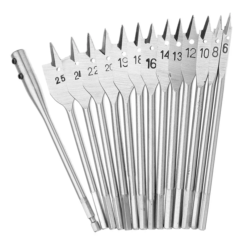 15 шт. полный углеродистая сталь шестигранный хвостовик Лопата плоское дерево сверло Набор для металла 6-25 мм Высокая сталь дерево сверление электроинструменты комплект