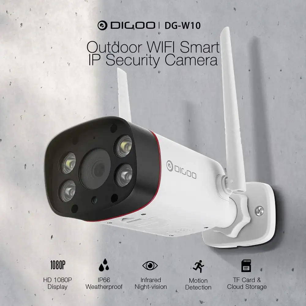 

DIGOO DG-W10 1080P 2MP 3.6mm IP66 Outdoor Smart IP Camera Dual LED Dual IR Light Two-way Audio TF Card&Cloud Storag CCTV Monitor