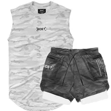 

2021 European And American New Trend Summer Sports Men's Casual Suit Double-Layer Overalls Shorts Sleeveless Vest