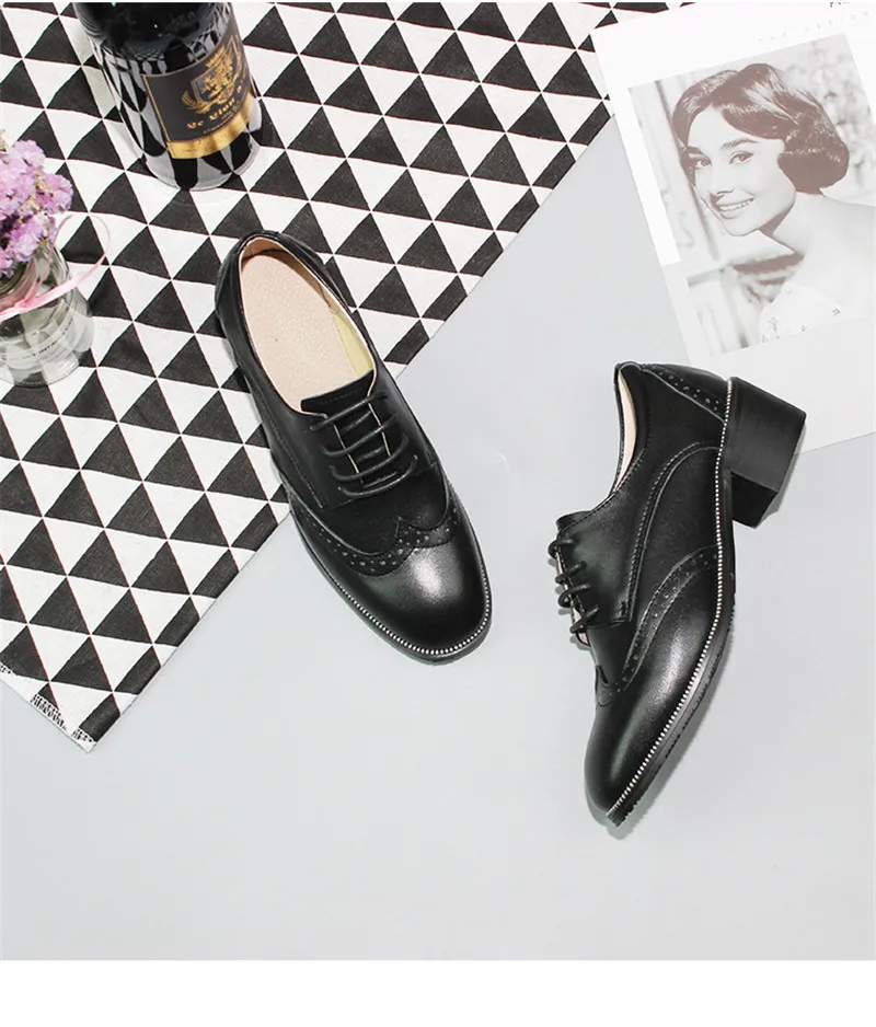 2020 Spring New British Women Pumps Brogues Genuine Leather High Heels Oxford Shoes For Woman Vintage Carved Pumps Women Shoes (10)