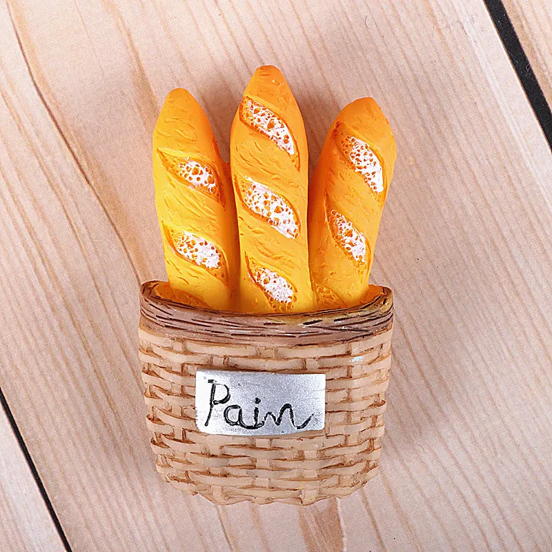 Bionic food refrigerator magnetic paste milk pan egg bread tomato refrigerator paste message stick magnet button home decoration - Color: baguette