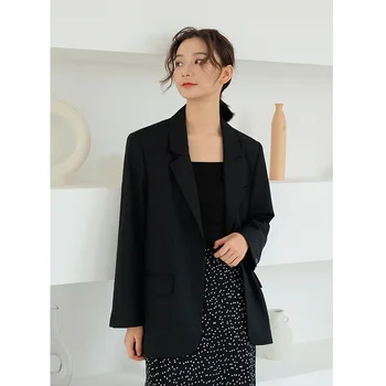 

Female Black Casual Blazer Woman Long Sleeve Loose Suit Plus Size Suit for Girls Single Button Ladies Tops Fashion Suit Blazer