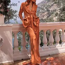 Simplee женскoе офисные костюм пуговица створки кружева женские пиджак брюк комплект осень зима уличная одежда женскoе рабочие костюмы