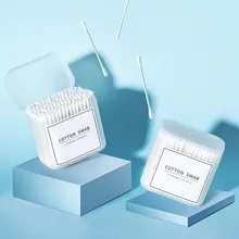 Natrual 100 шт. ватный тампон с двойной головкой, чистые белые черные деревянные палочки для макияжа с бутоном наконечником, медицинская Чистка ушей, инструмент для ухода за здоровьем