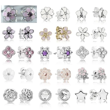 

PDB ED 06 RLLEN 925 Sterling Silver Earring Crystal Flower Series With Crystal Luxury Earrings For Women Wedding Jewelry Stud