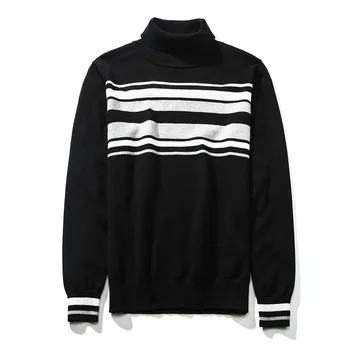 

Turtleneck Men Cotton Striped Black Pullover Men Sweater Male 2019 Autumn Winter Sweater Christmas Men Turtleneck Men Xxxl