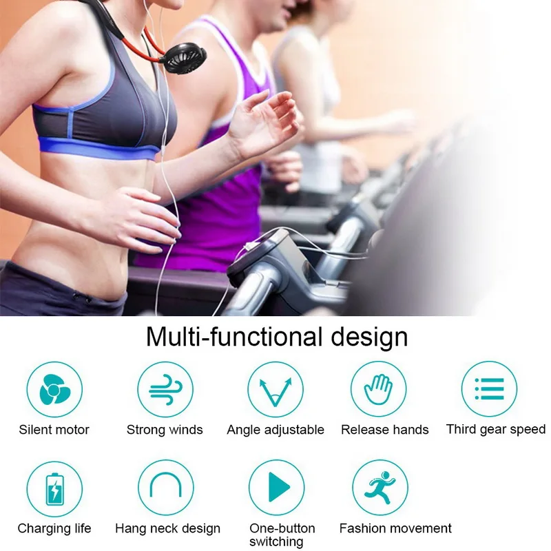 Спортивные портативные вентиляторы без рук на шею с зарядкой от USB двойной