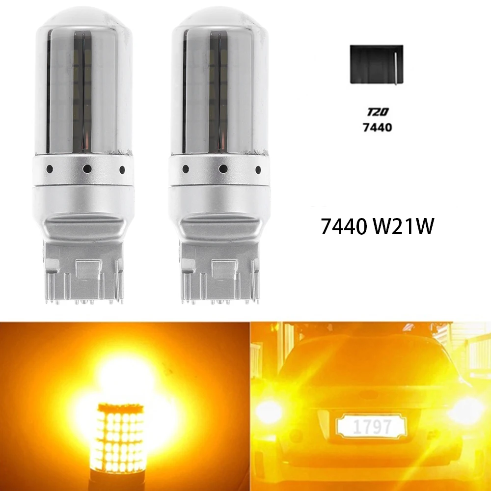 2 шт., автомобильные поворотные сигнальные лампы, тормозные лампы с 144 SMD 3014 Светодиодный фонарь, без ошибок, без гипер-вспышки 7440 T20 W21W