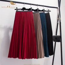 SISHION, винтажная плиссированная большая свободная юбка, Женская однотонная повседневная юбка с высокой талией,, Весенняя Новинка SP0916