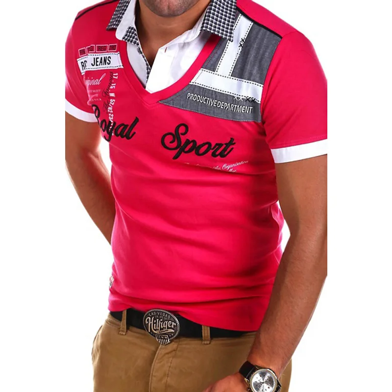 ZOGAA, Повседневная рубашка поло, мужская рубашка поло с коротким рукавом, с надписями, в стиле пэчворк, с отворотом, Мужская футболка, хлопок, летняя рубашка, Облегающая рубашка поло