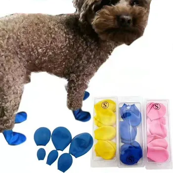 

4Pcs/lot Dog Rubber Waterproof Sock Shoes Pets Portable Rain Boots Dogs Anti-slip Outdoor Puppies Footwear Shoe Candy Colors