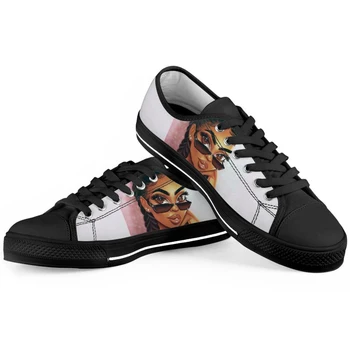 

Cusotm Print Vulcanized Shoes for Teenagers Classic Canvas Shoes Black Art African Girls Sneakers Unisex Lace-up Walking Shoes