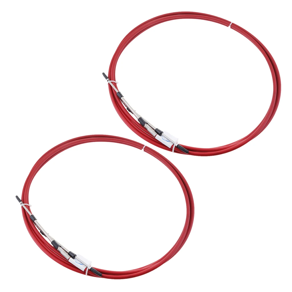 2pcs Red 080 Series Type Boat Marine Throttle & Shift Control Cable 10 FT
