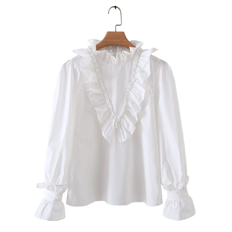 Blusa blanca para mujer, nueva moda de 2020, Jersey Casual de manga larga, camisas modernas con volantes para mujer|Blusas y camisas| - AliExpress