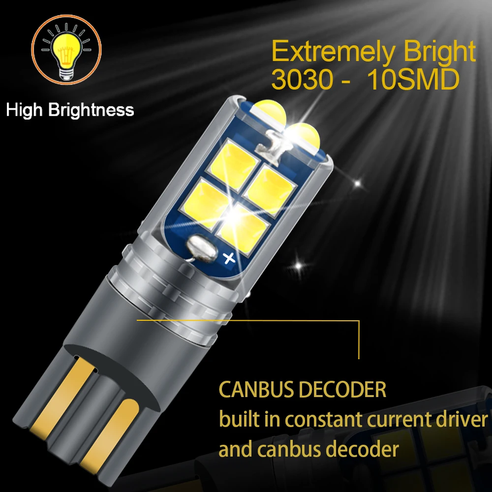 100 шт T10 W5W 194 Canbus 3030 10smd с линзой автомобильная лампа для чтения интерьерный светильник 6000K для реселлера