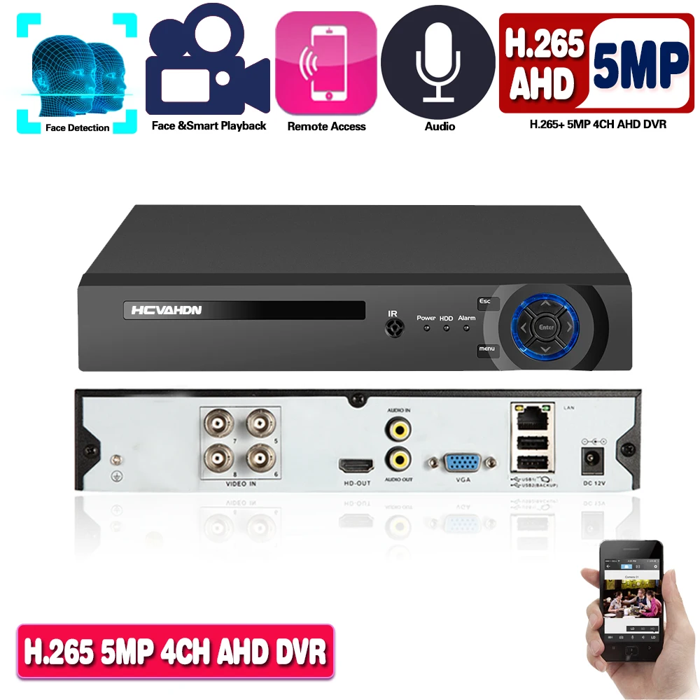 Система распознавания лица 6 в 1 H.265 H.264 AHD DVR XVR NVR аналоговый видеорегистратор 5 Мп 4