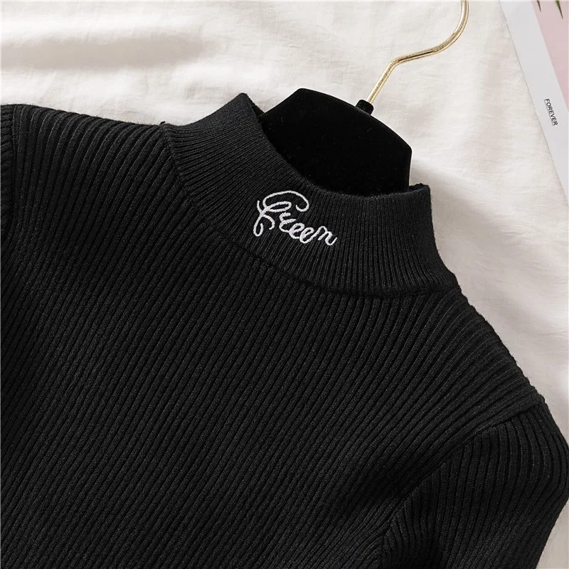 Zoki водолазка женский зимний теплый свитер пуловер длинный рукав вязаный джемпер осень письмо вышивка женский корейский Базовый Топ