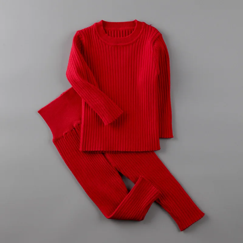 Autumn Winter Baby Boys Girls Cotton Knitted Clothes Sets Infant Kids Warm Sweater + Pants Suits Baby Clothing Sets
