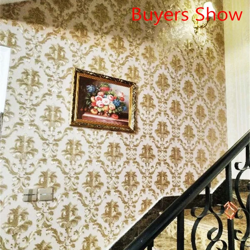 

3D Gold Floral Damask Wallpaper Roll Embossed Vinyl Luxury Glitter Wall Paper Living Room Bedroom Backdrop Striped Wallcovering