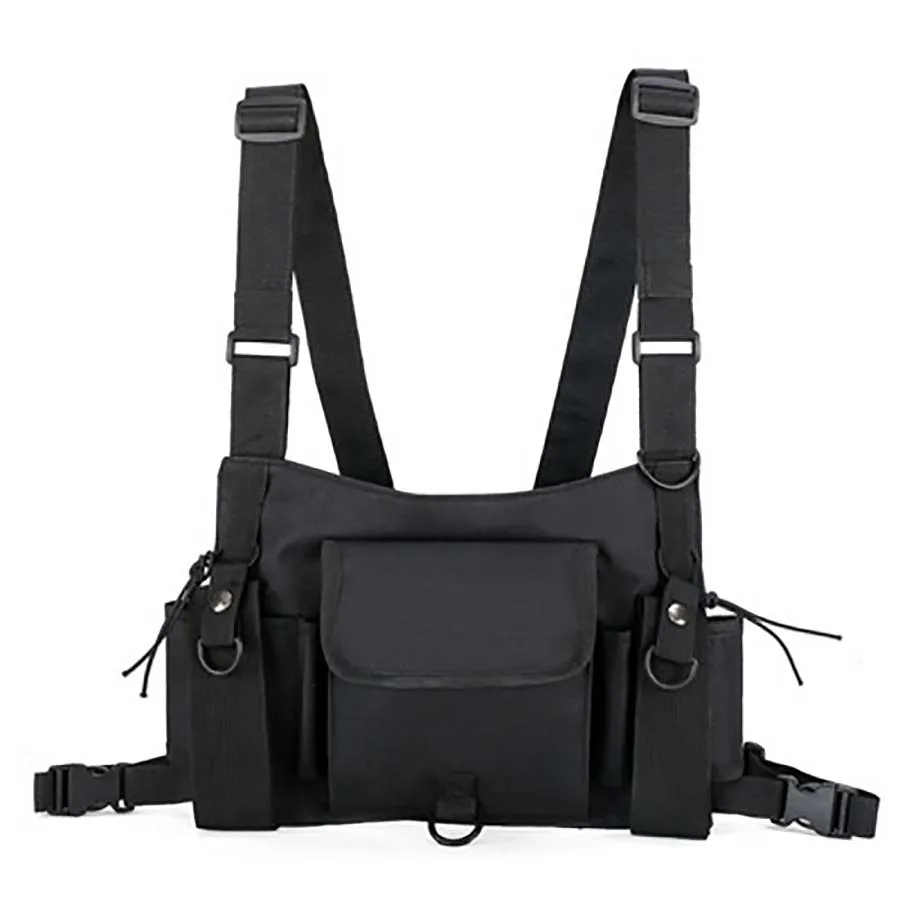 

Fashion Black Tactical Bag Men Nylon Chest Rig Bag Hip Hop Streetwear Functional Boy Chest Women Adjustable Pockets Waistcoat