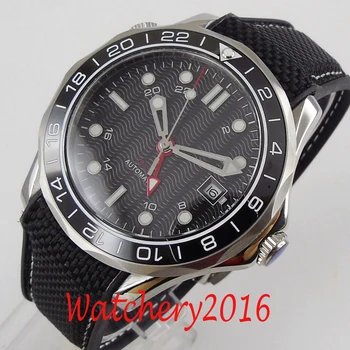 

41mm Sterile Schwarz Zifferblatt Saphir GMT Datum Automatisch men's Armbanduhr
