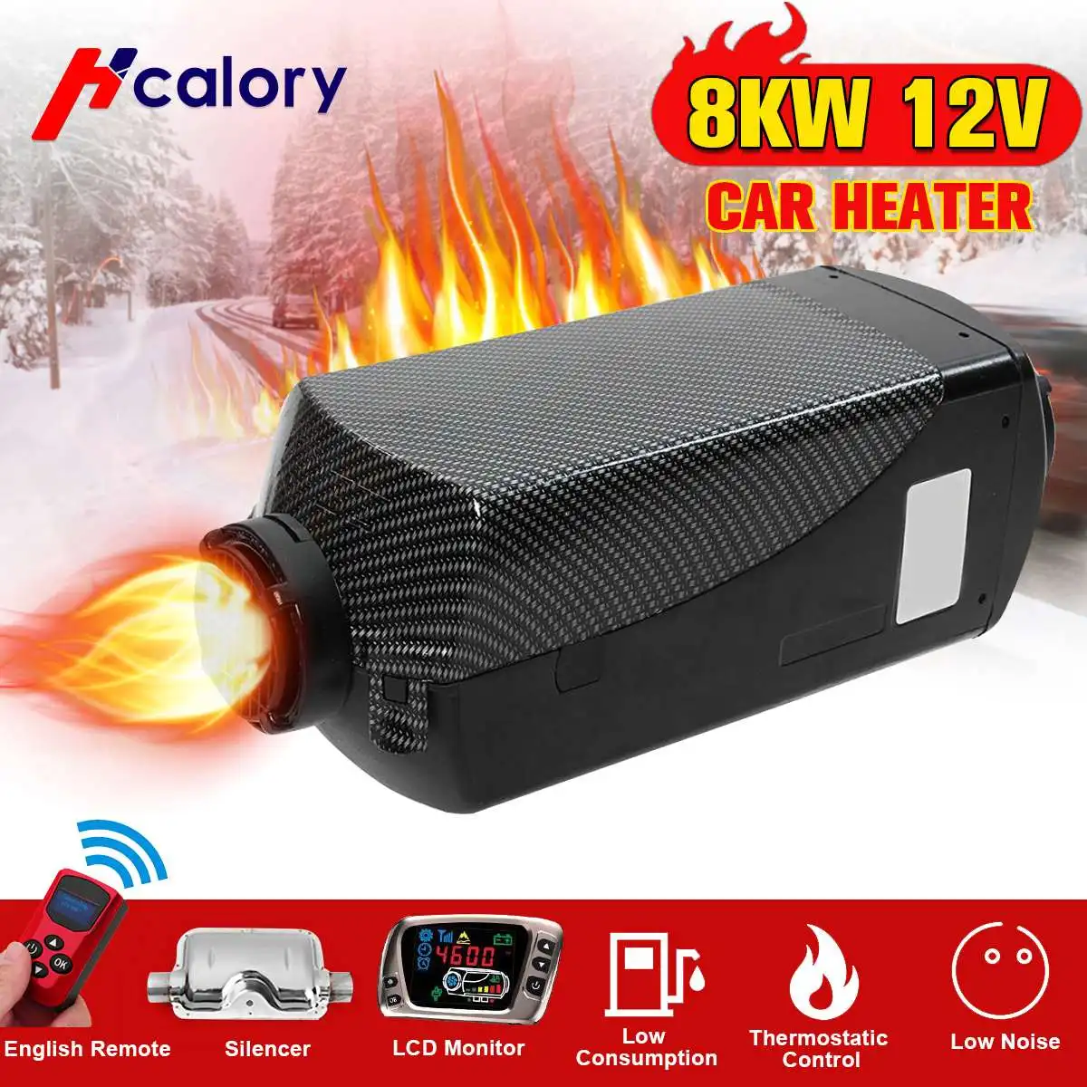 

HCalory 8KW 12V Air Diesels Heater +Golden LCD Monitor Remote Control Parking Heater for Trucks Boats RV Bus,Motorhome Trailer
