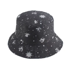 Fisherman Hat Constellation Galaxy Stars Print Panama Hat Cap Reversible Bucket Hat Summer Sun Hats For Women Men