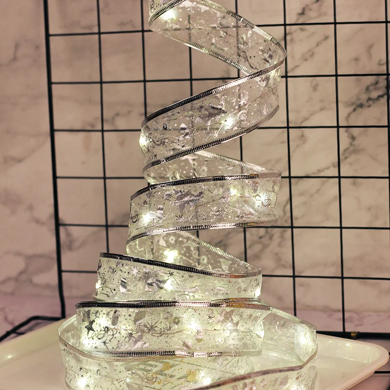 

LED Copper Wire Ribbon Battery Light Christmas Tree Bow Lantern Light Decoration Ribbon String Christmas Party Decoration Lights