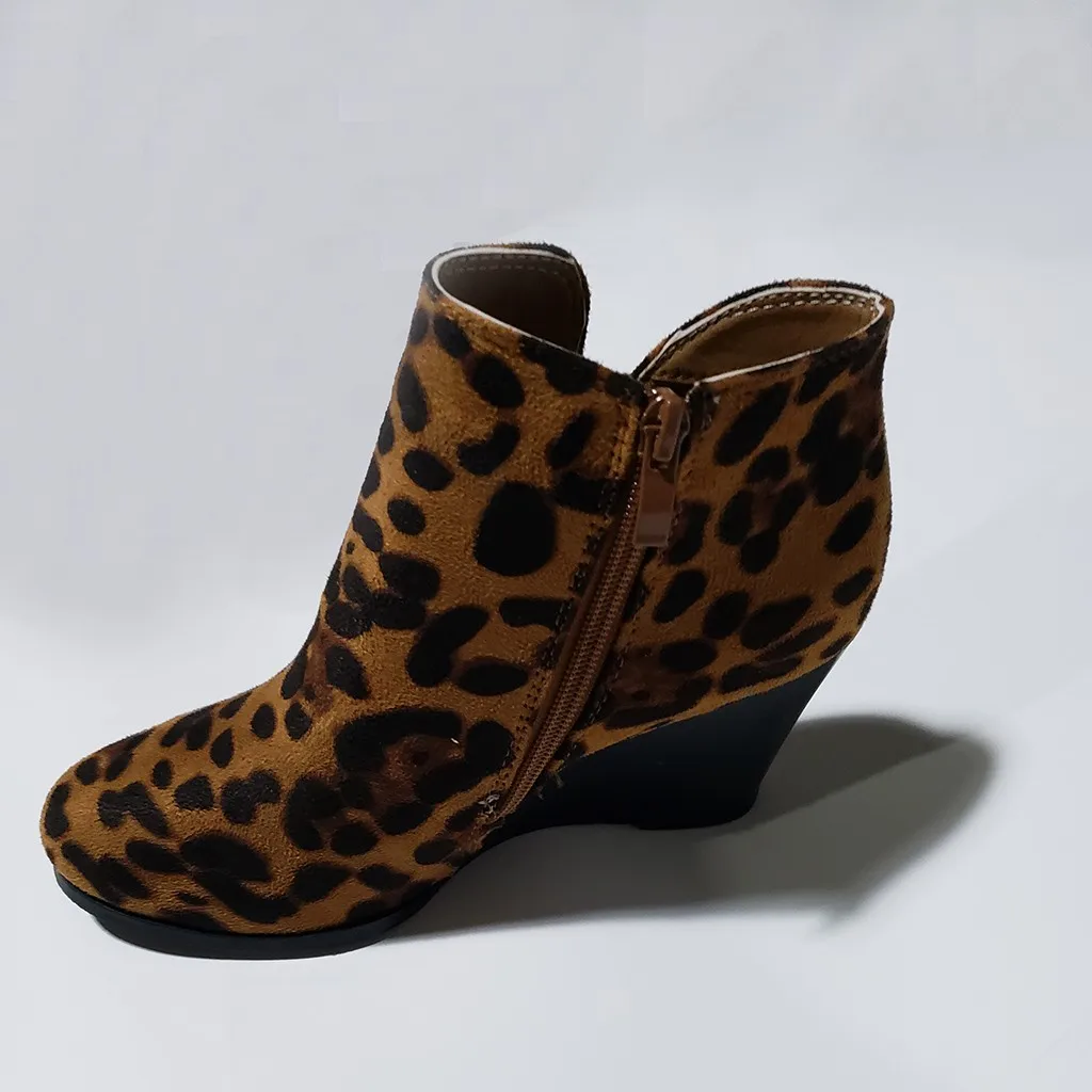 Ankle Boots For Women Leopard Printed Short Boot Wedges Heels Booties Female Round Toe Platform Shoes Plus Size Zapatos De Mujer