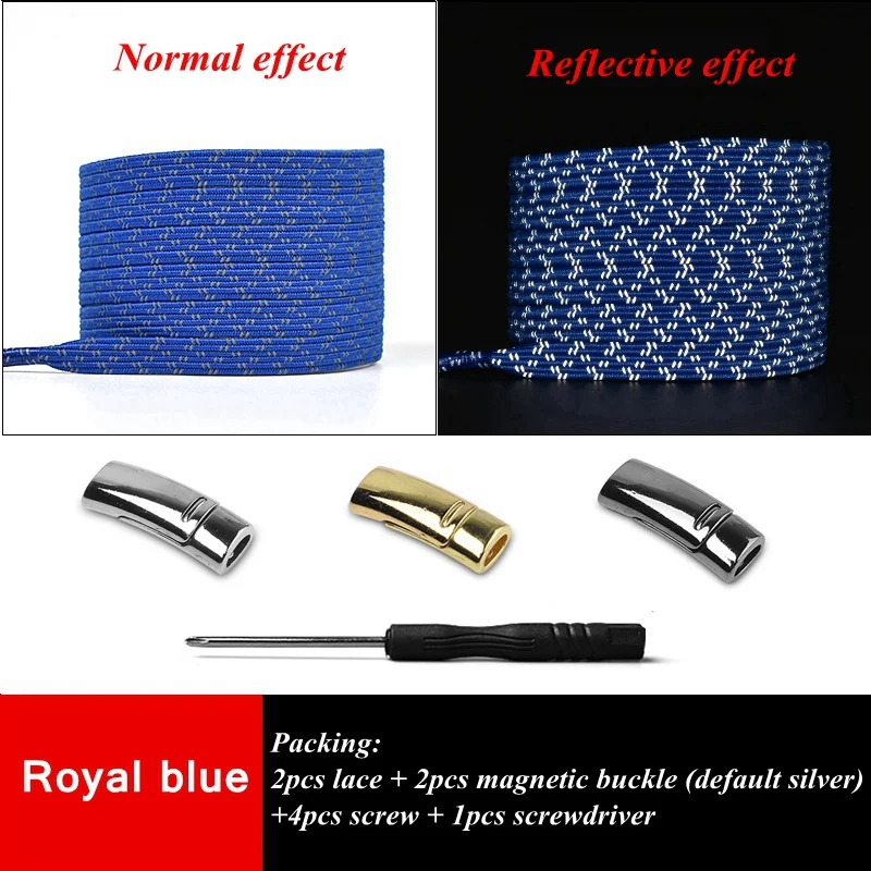 Royal blue Новые эластичные Светоотражающие магнитные шнурки с быстрой фиксацией без завязок шнурки для обуви для взрослых и детей спортивные туфли со шнурками шнурки для бега - Цвет: Royal blue