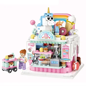 

hot architecture mini Street view city Pastry Cold Drinking Hamburg French fries Shop amusement Playground block brick toys gift