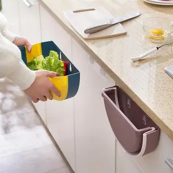 

Foldable Trash Can Collapsible Plastic Garbage Bag Wall Mounted Hanging Storage Box Wastepaper Basket for Home Kitchen (Beige)