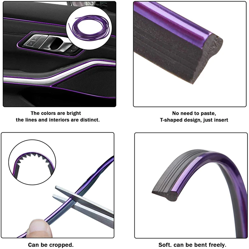 Car Decor Moulding Line 5M Car-styling Trim Strip Flexible For Automobile Door Center Console Dashboard Interior Accessories