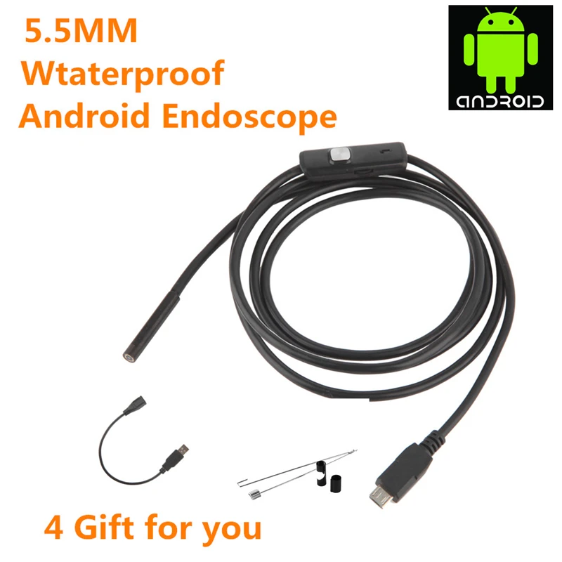 Endoscopio de 5,5mm, cámara Micro boroscopio de inspección USB para Android, PC, Flexible, impermeable IP67, Notebook, 6LED, ajustable