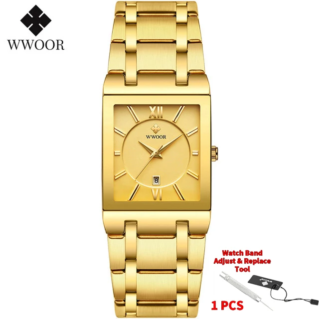Relogio Masculino WWOOR Gold Black Watch Men Quartz Waterproof Wrist Watch For Men Fashion Square Casual Clock Male Dropshipping 