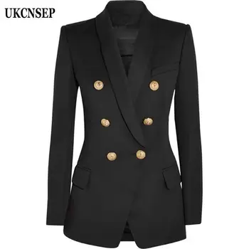 

UKCNSEP 2020 Autumn Winter Blazer Women's Long Sleeve Double Breasted Buttons Shawl Collar Long Blazer Outer Wear Shawl Collar
