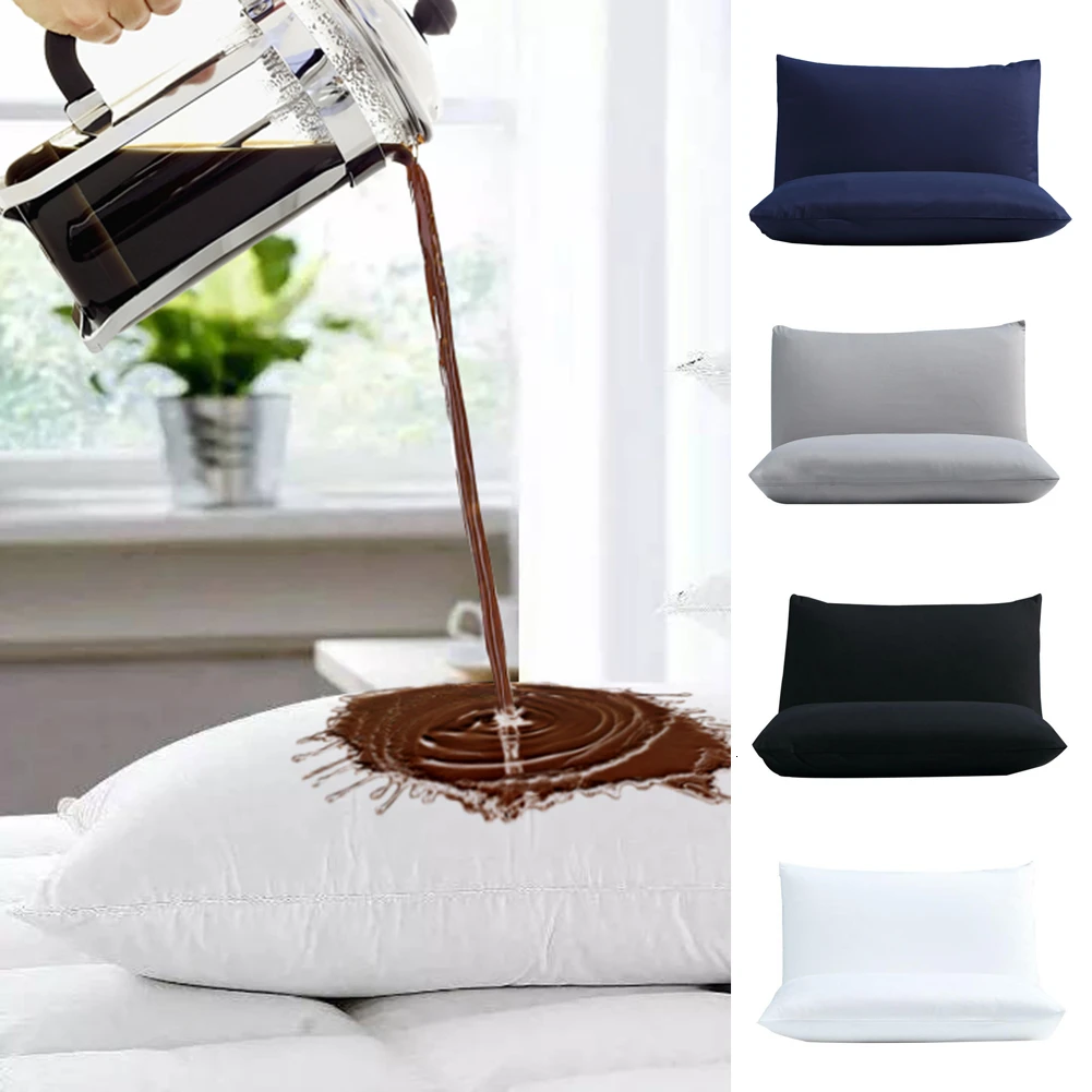 

Solid Color A Pair Of Waterproof Pillowcase 50X70CM Pillow Protector Anti Mites Bed Bug Proof Zipper Pillow Cover Allergy Pilow