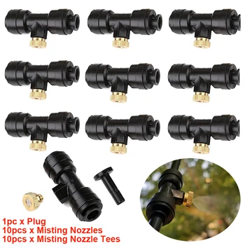 

Misting Nozzles Kit Cooling System Garden Plant Tees Atomizing Low Pressure Sprinkler Irrigation Greenhouse Flower Outdoor Plug