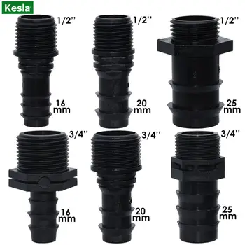 

KESLA 4PCS 1/2‘’ & 3/4‘’ Male Threaded Connector w/ 16mm 20mm 25mm PE Hose Barb Adapter Garden Drip Irrigation Watering System