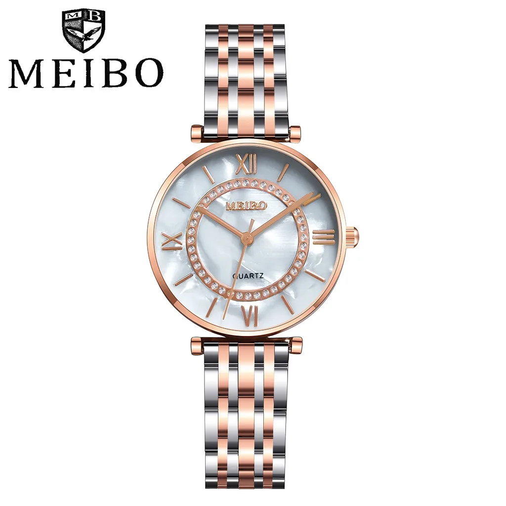 Роскошные часы для женщин, MEIBO, повседневные, Zegarek Damski, кварцевые, Relogio Feminino, наручные часы из нержавеющей стали, ремешок, Reloj Mujer Часы