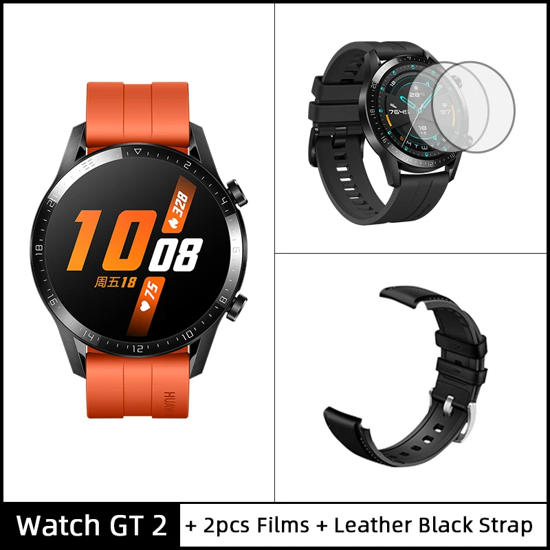 Huawei Watch GT 2 GT2, умные часы, Bluetooth 5,1, фитнес-трекер, срок службы батареи 14 дней, телефонный звонок, монитор сердечного ритма, Android, gps промо-код newyear1200 / newyear600 - Цвет: 46Orange AddFlimCase