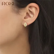 ROXI, модные серьги в виде раковины каури, маленькие радужные CZ серьги-гвоздики в виде ракушки для женщин, ювелирные изделия в стиле бохо, 925 пробы серебряные серьги