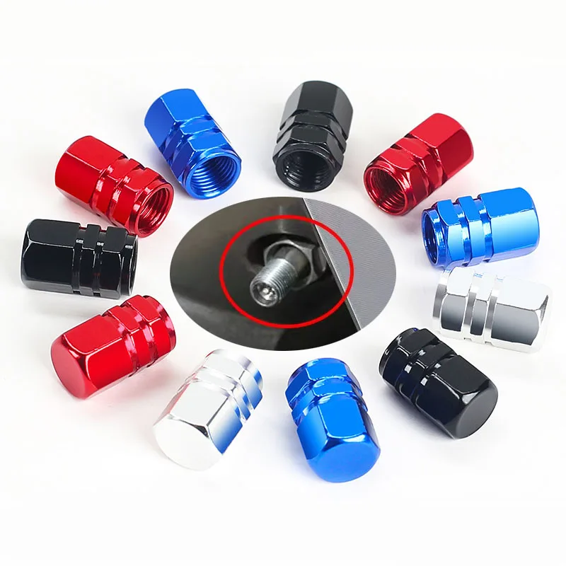 4PCS Aluminum Alloy Car Tire Valve Caps Hex Tyre Valve Stem Cover Air