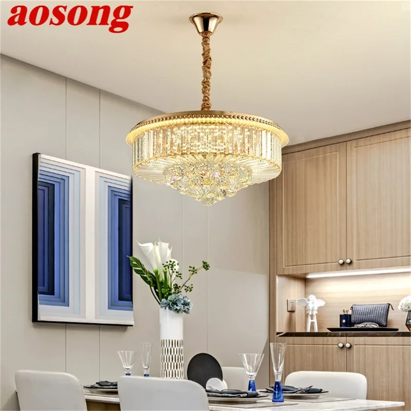 

AOSONG Gold Chandelier Lamp Fixtures Pendant Light Postmodern Luxury Home LED for Living Dining Room