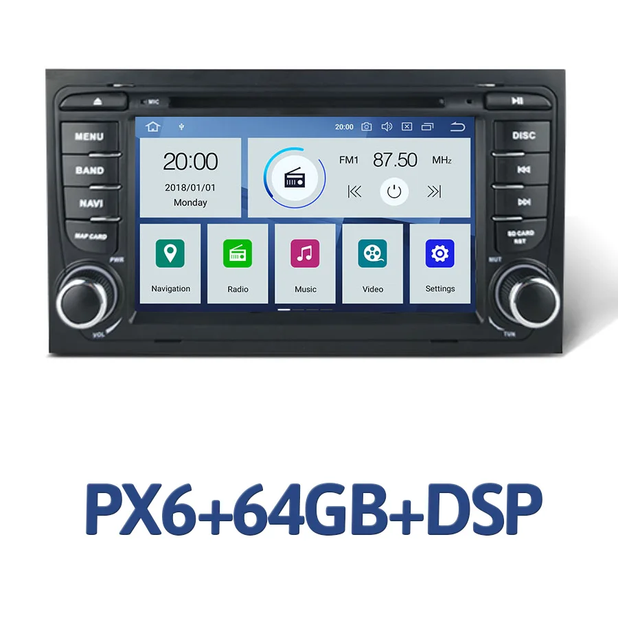 " PX6 2 din Android 9,0 автомобильный dvd-плеер 6 ядер 64 Гб rom 4 Гб ram Авторадио Bluetooth gps карта для AUDI A4 SEAT EXEO(2009-2012) S4 - Цвет: PX6 64GB with DSP