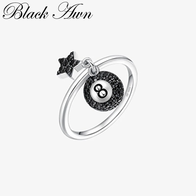 

[BLACK AWN] Silver Color Jewelry Black '8' Rings for Women Female Star Bague G100